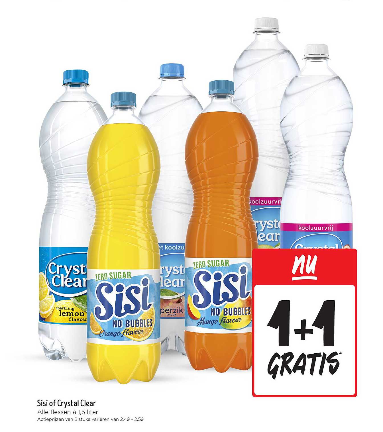 Sisi of Crystal Clear 1,5 liter - Actieprijs van 2 stuks variëren van 2,49 - 2,59