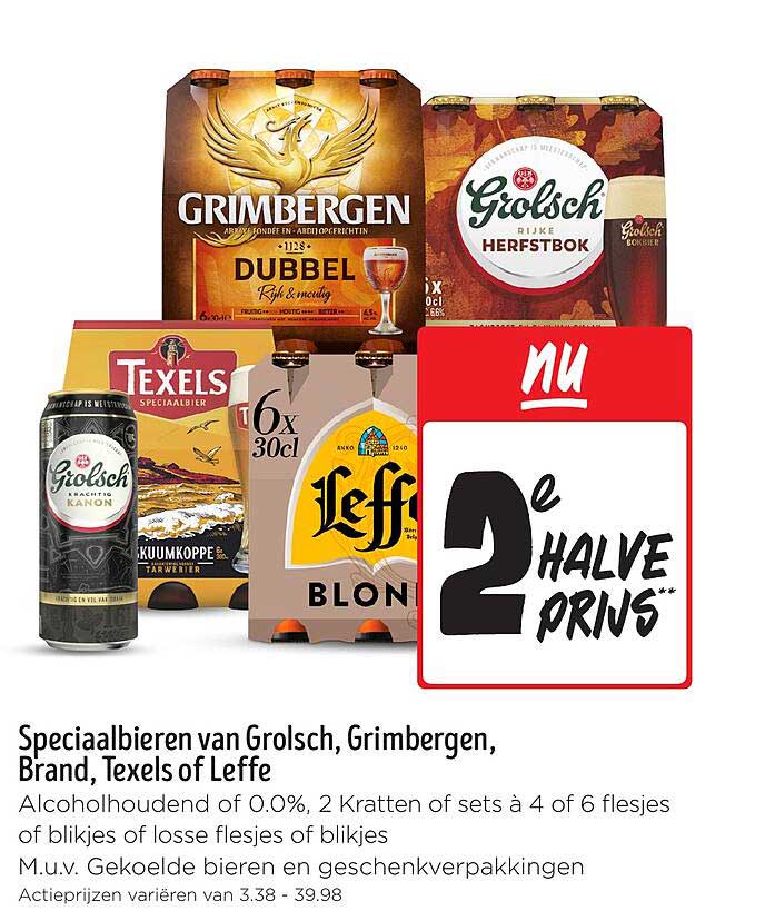 Speciaalbieren van Grolsch, Grimbergen, Brand, Texels of Leffe