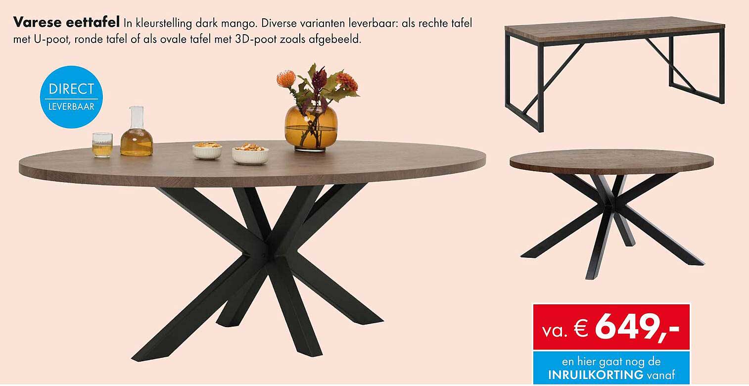 Varese eettafel in kleurstelling dark mango