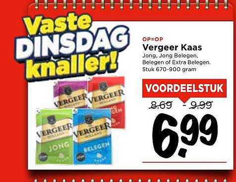 Vergeer Kaas Jong, Jong Belegen, Belegen of Extra Belegen 670-900 gram