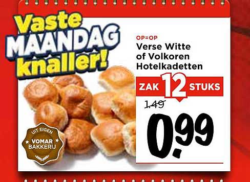 Verse Witte of Volkoren Hotelkadetten Zak 12 Stuks