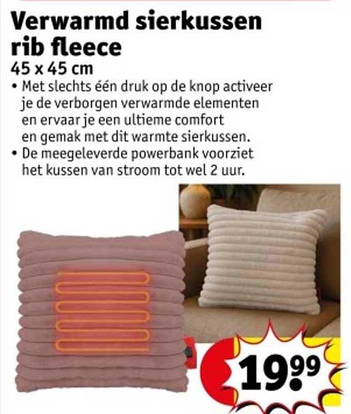 Verwarmd sierkussen rib fleece