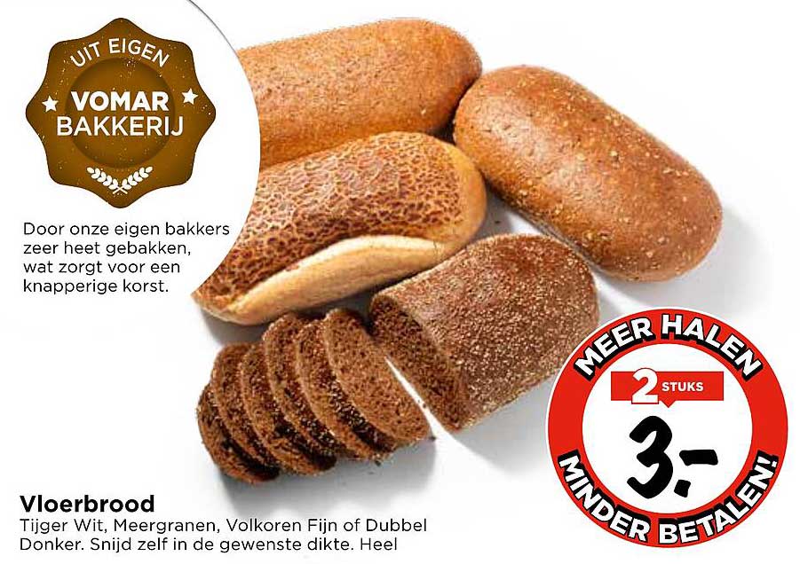 Vloerbrood - Tijger Wit, Meergarnen, Volkoren Fijn of Dubbel Donker