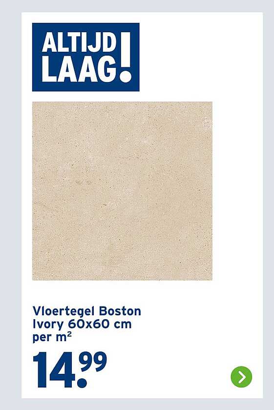 Vloertegel Boston Ivory 60x60 cm per m²