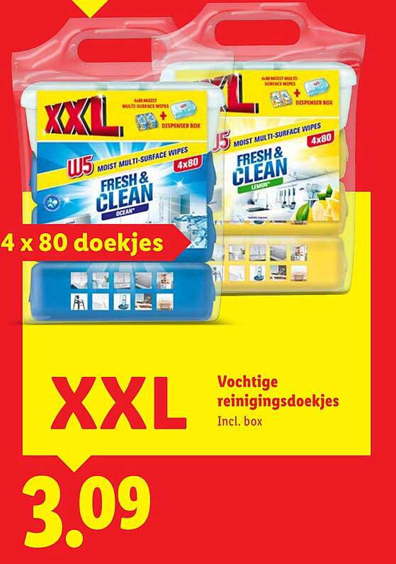 W5 Fresh & Clean Vochtige reinigingsdoekjes 4 x 80 doekjes