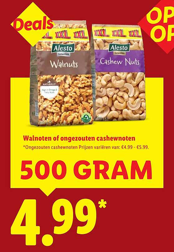 Walnoten of ongezouten cashewnoten