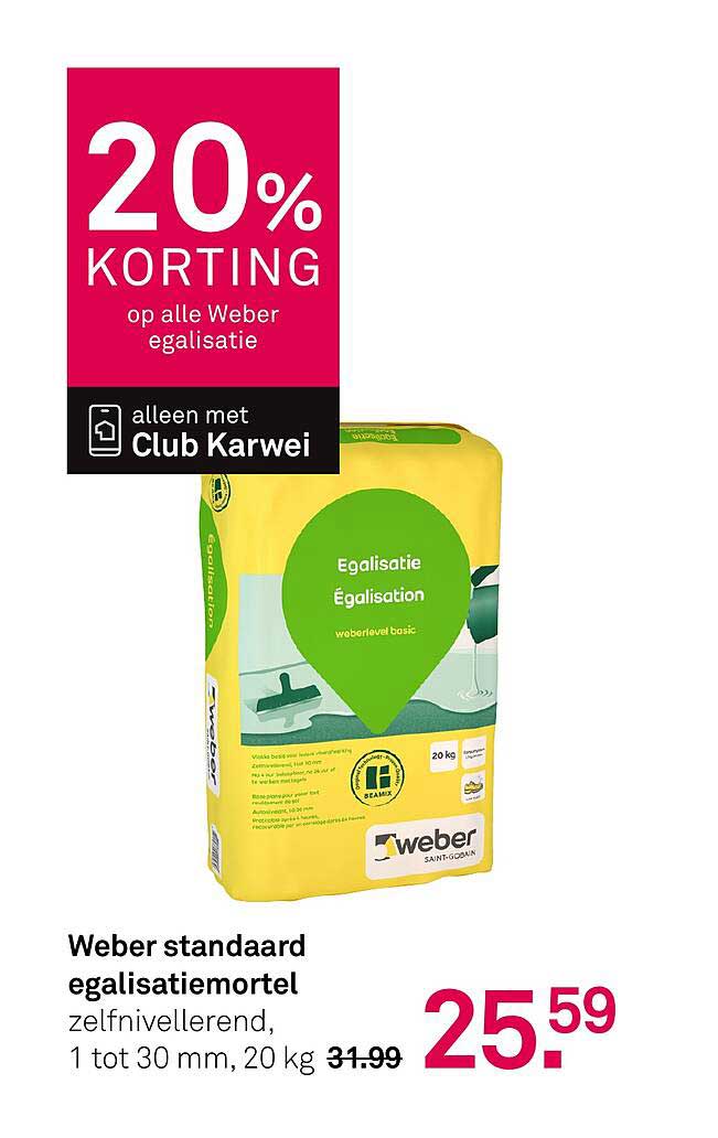 Weber standaard egalisatiemortel zelfnivellerend, 1 tot 30 mm, 20 kg