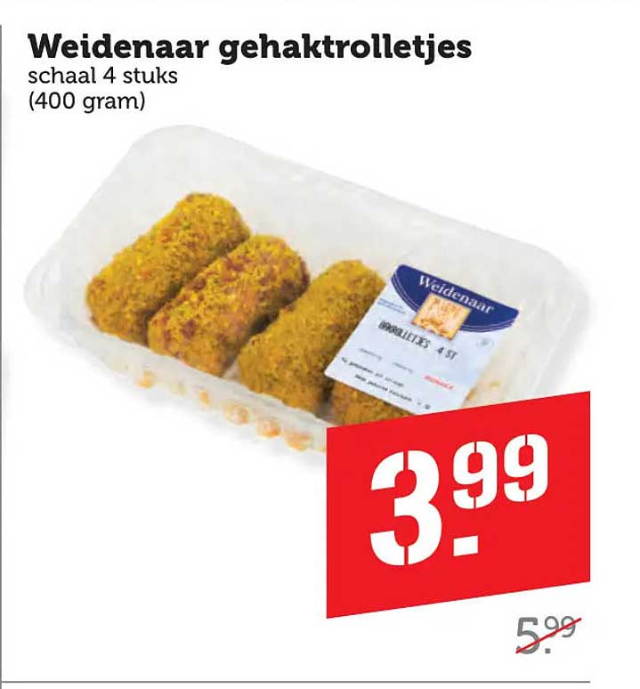 Weidenaar gehaktrolletjes schaal 4 stuks (400 gram)