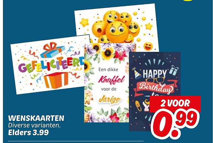 Wenskaarten Diverse varianten. Elders 3.99.
