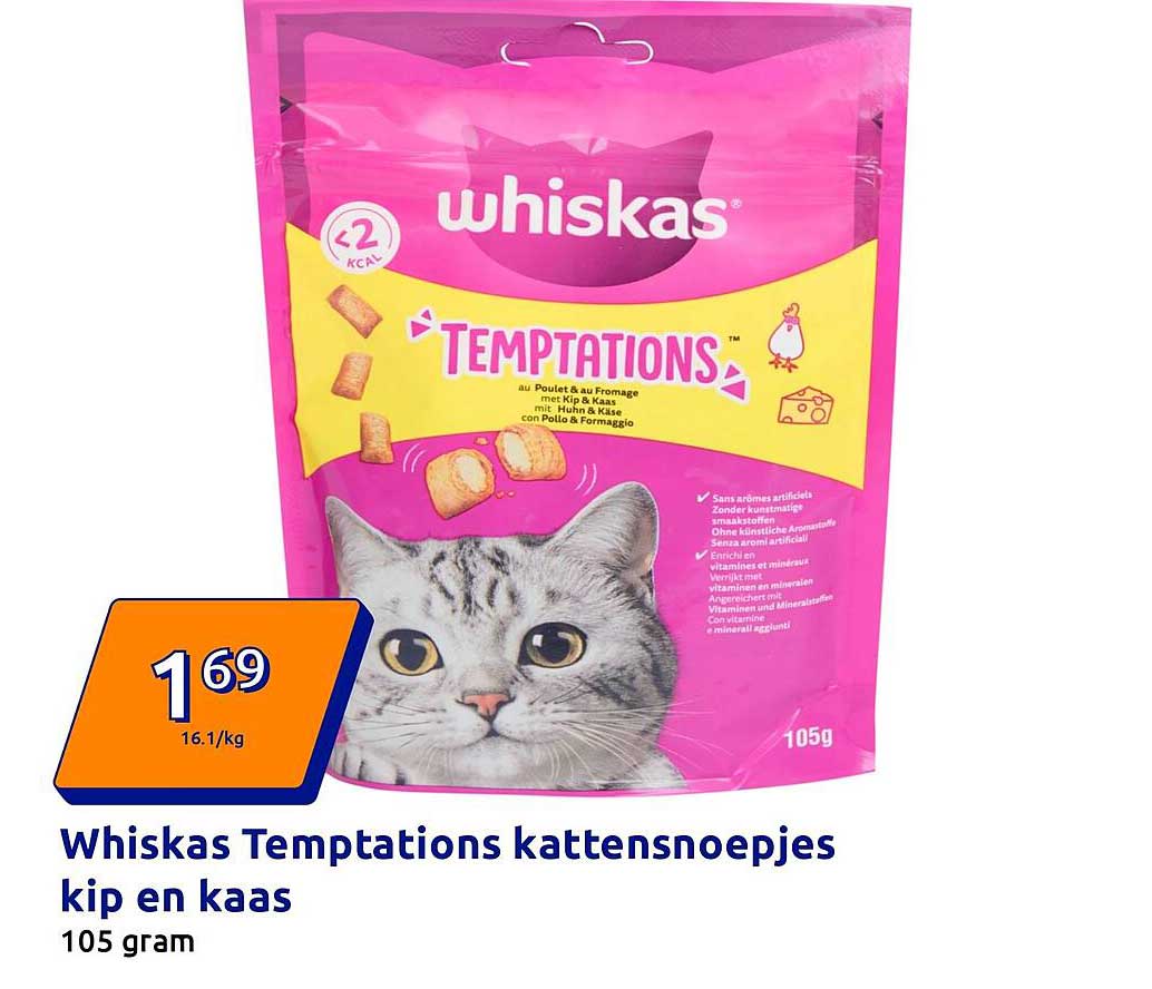 Whiskas Temptations kat snoepjes kip en kaas