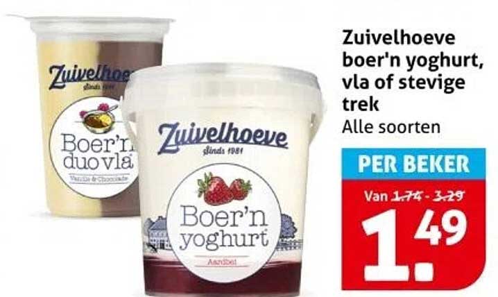 Zuivelhoeve boer'n yoghurt, vla of stevige trek, Alle soorten