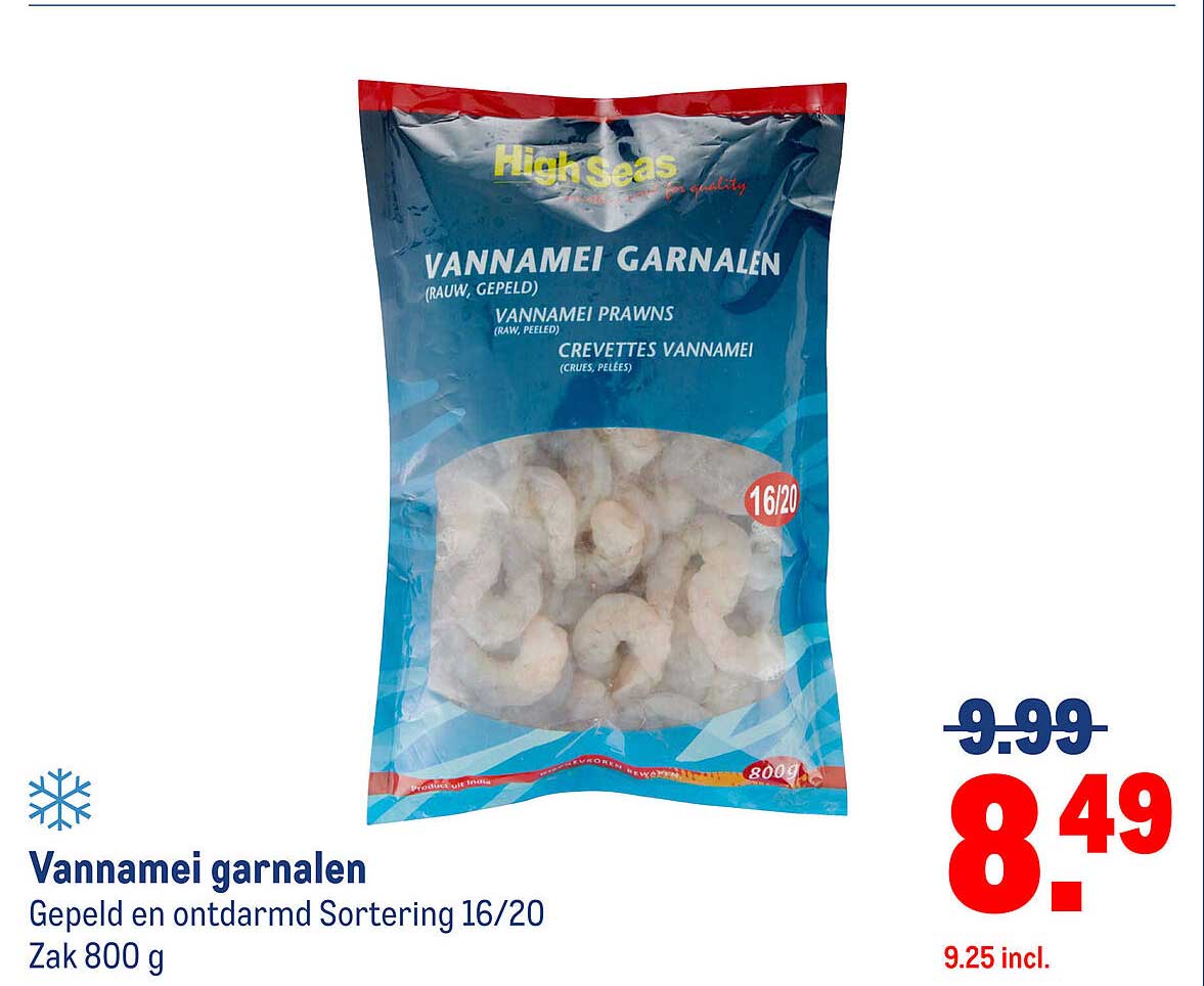 Vannam ei garnalen Gepeld en ontbroken Sortering 16/20 Zak 800 g