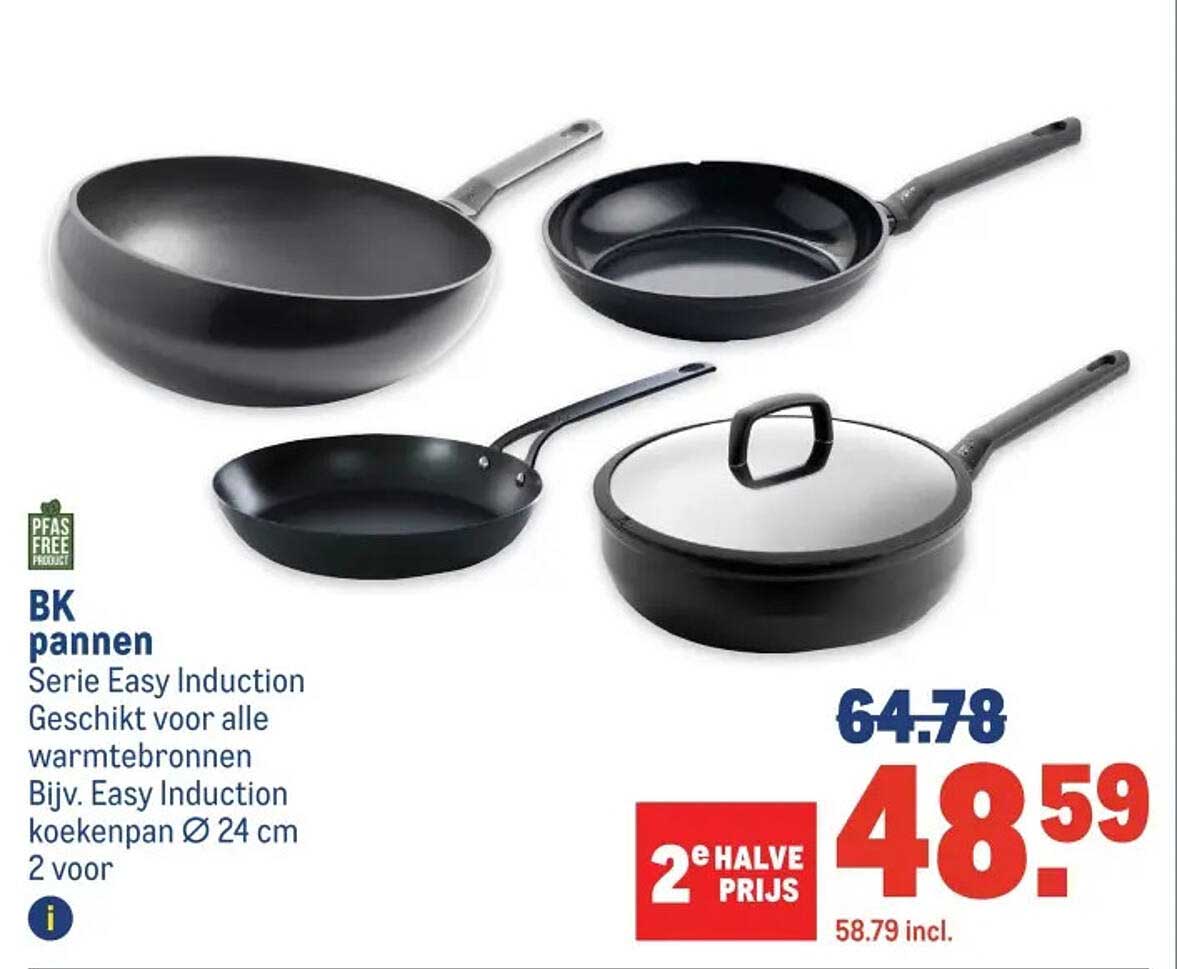 BK pannen Serie Easy Induction Geschikt voor alle warmtebronnen Bijv. Easy Induction koekenpan Ø 24 cm 2 voor