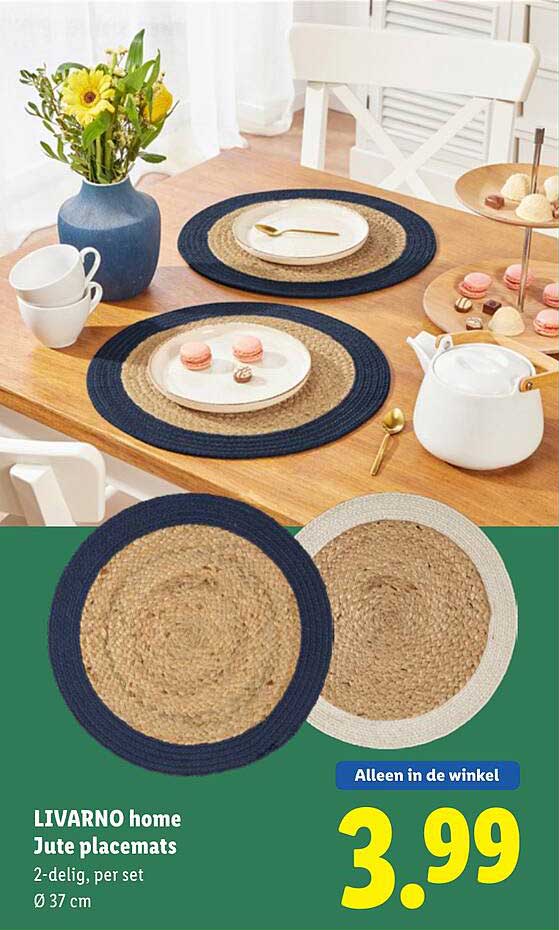 LIVARNO home Jute placemats 2-delig, per set Ø 37 cm