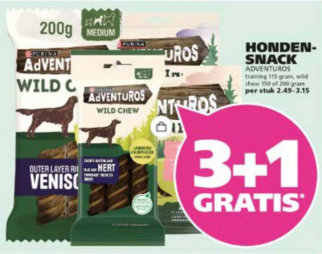 HONDENSNACK ADVENTUROS training 115 gram, wild chew 150 of 200 gram per stuk 2.49-3.15