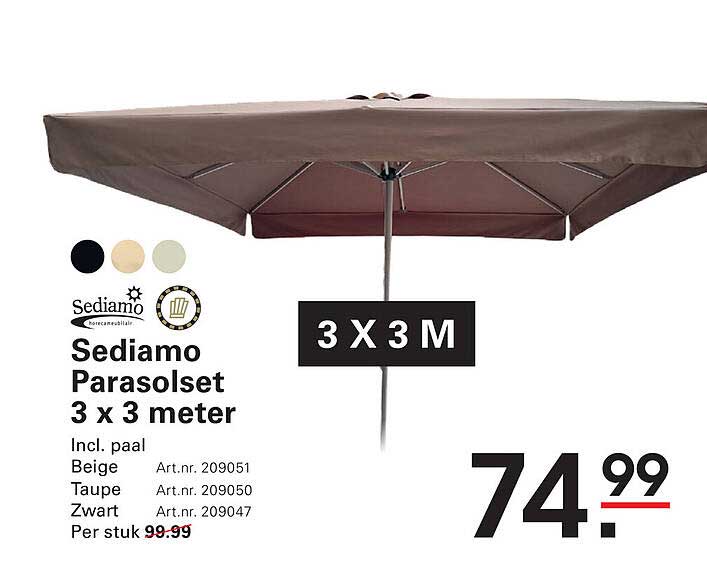 Sediamo Parasolset 3 x 3 meter