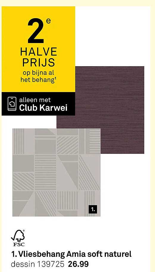 1. Vliesbehang Amia soft naturel dessin 139725 2e halve prijs