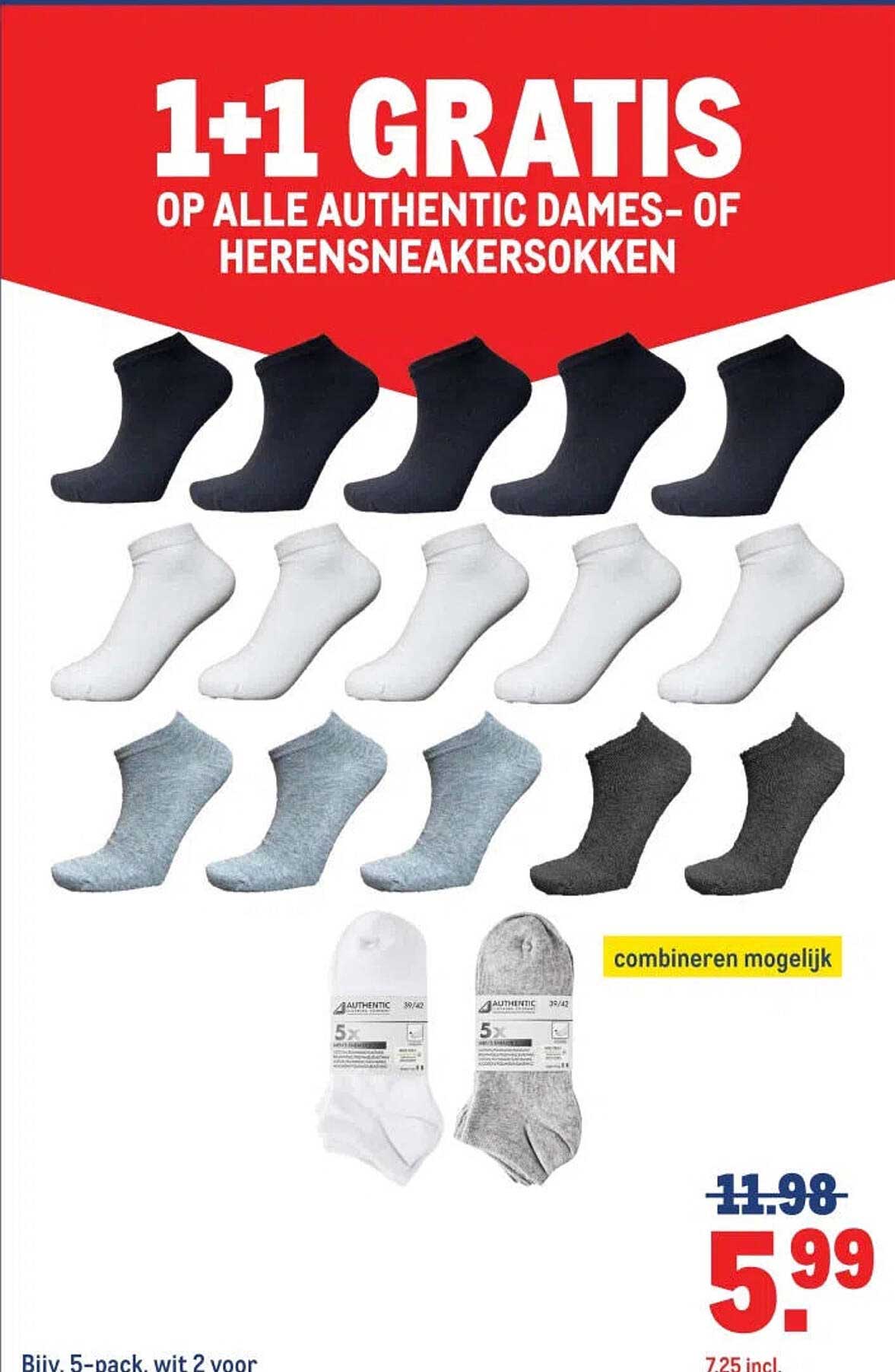 1+1 GRATIS OP ALLE AUTHENTIC DAMES- OF HERENSNEAKERSOKKEN