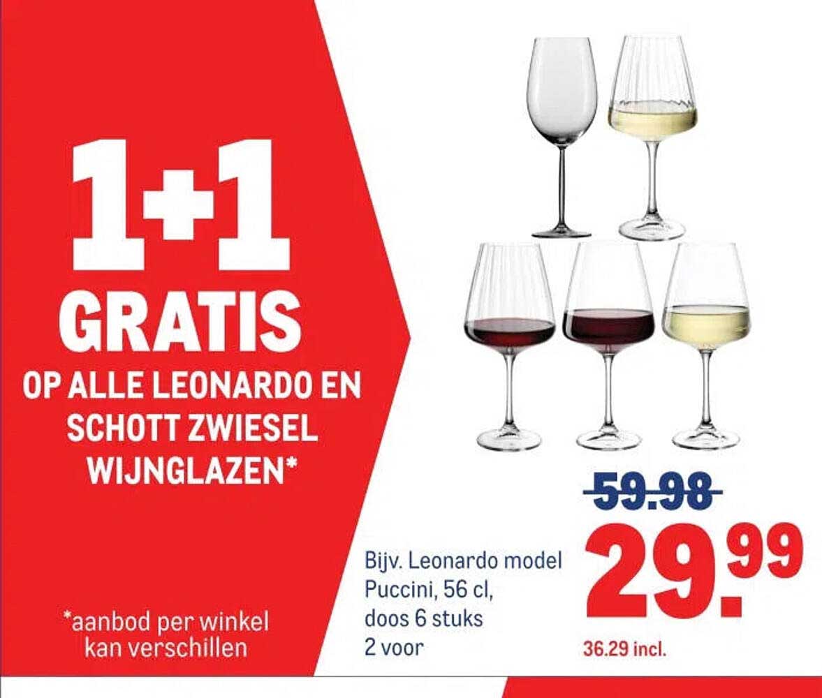 1+1 GRATIS OP ALLE LEONARDO EN SCHOTT ZWIESEL WIJNGLAZEN*