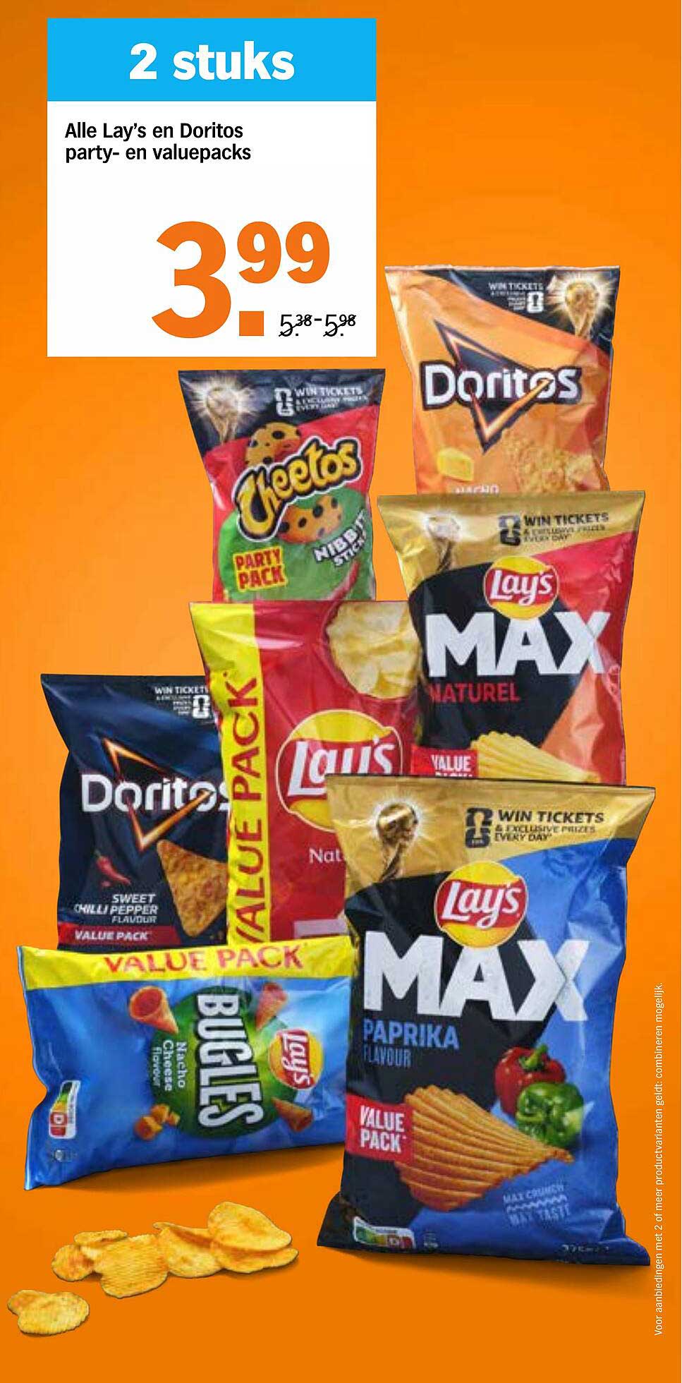 2 stuks Alle Lay's en Doritos party- en valuepacks
