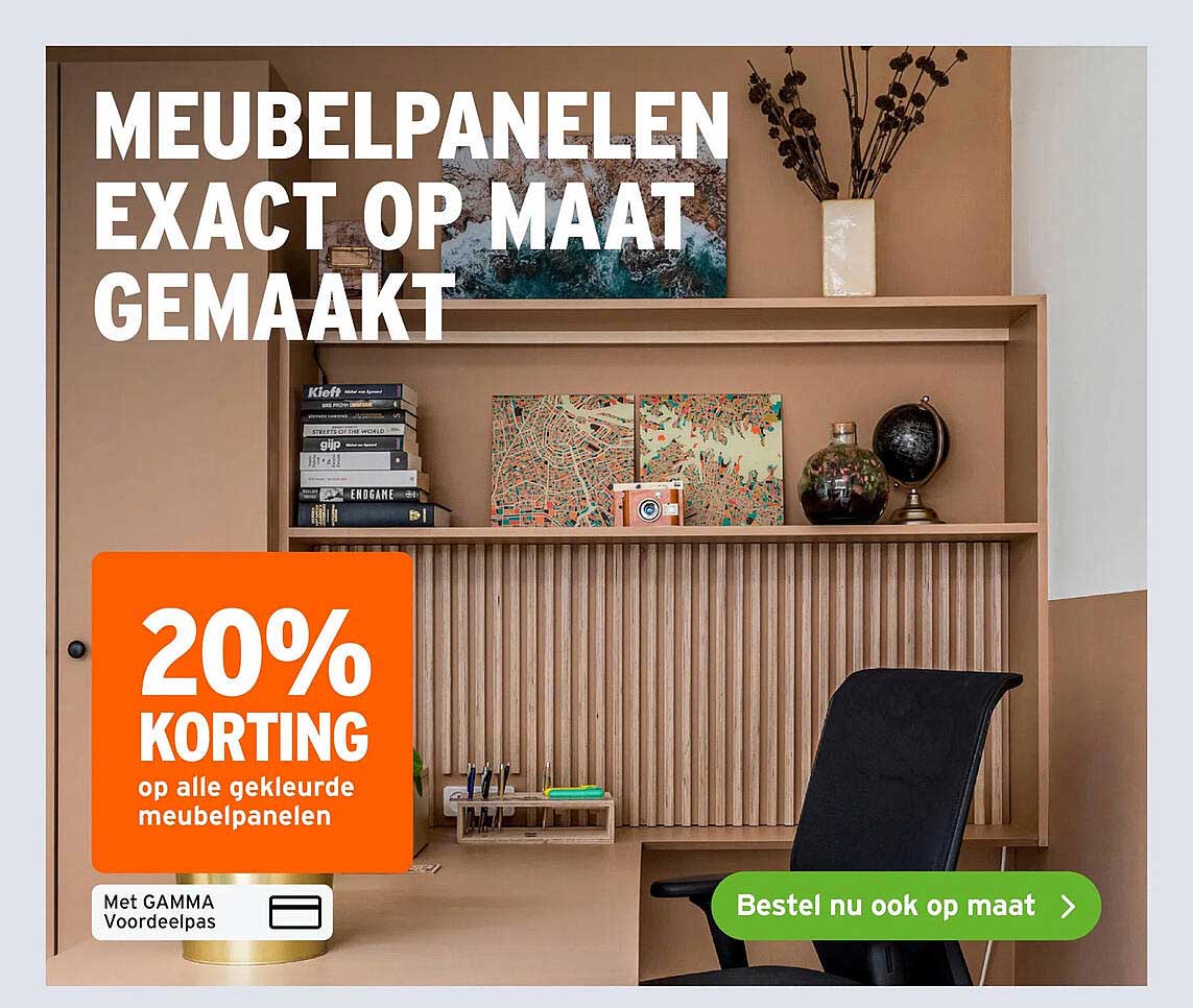 20% korting op alle gekleurde meubelpanelen