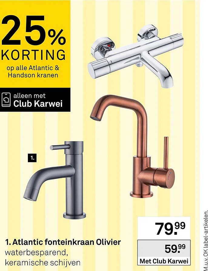 25% KORTING op alle Atlantic & Handson kranen alleen met Club Karwei