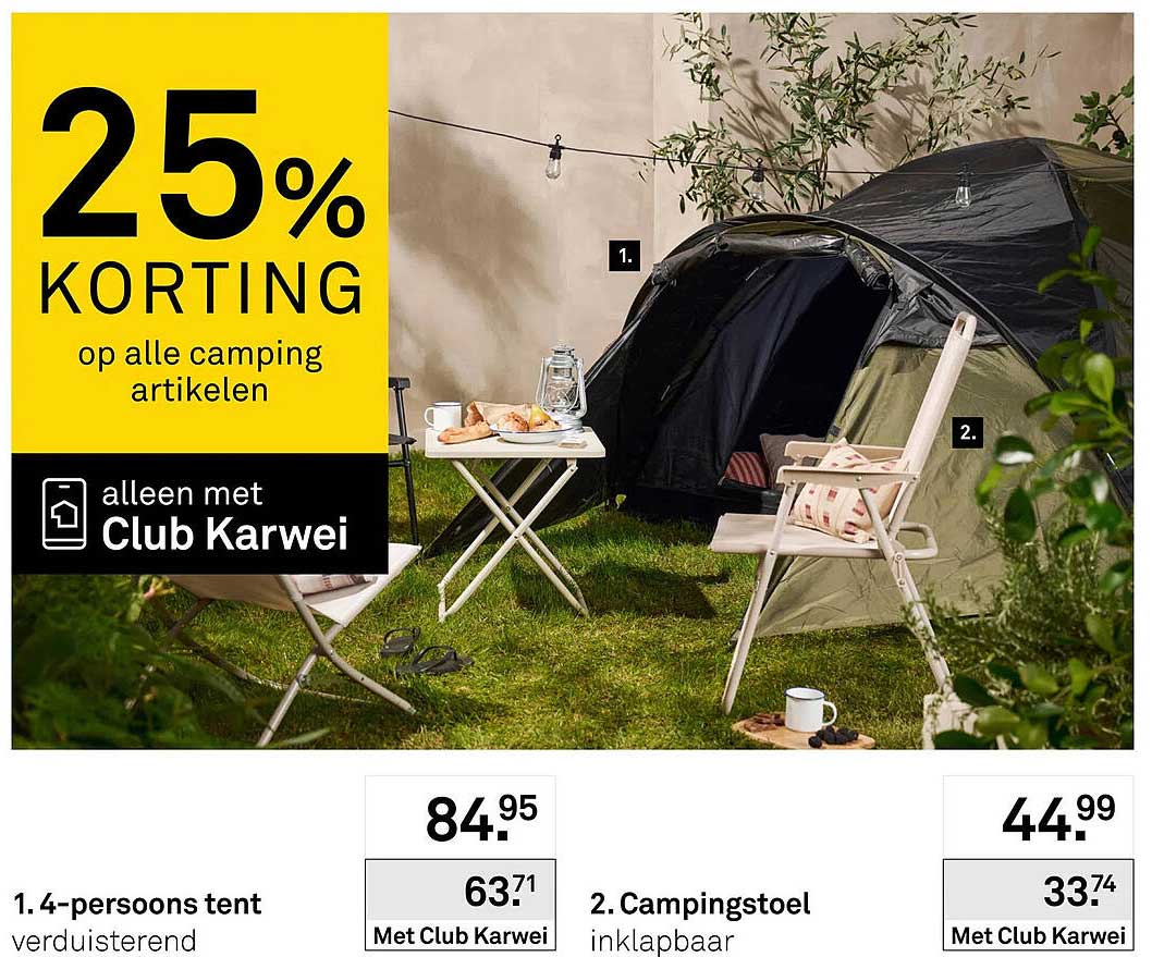 25% korting op alle camping artikelen alleen met Club Karwei