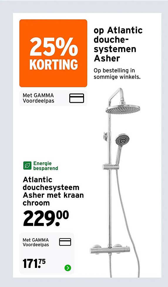 25% KORTING op Atlantic douche-systemen Asher