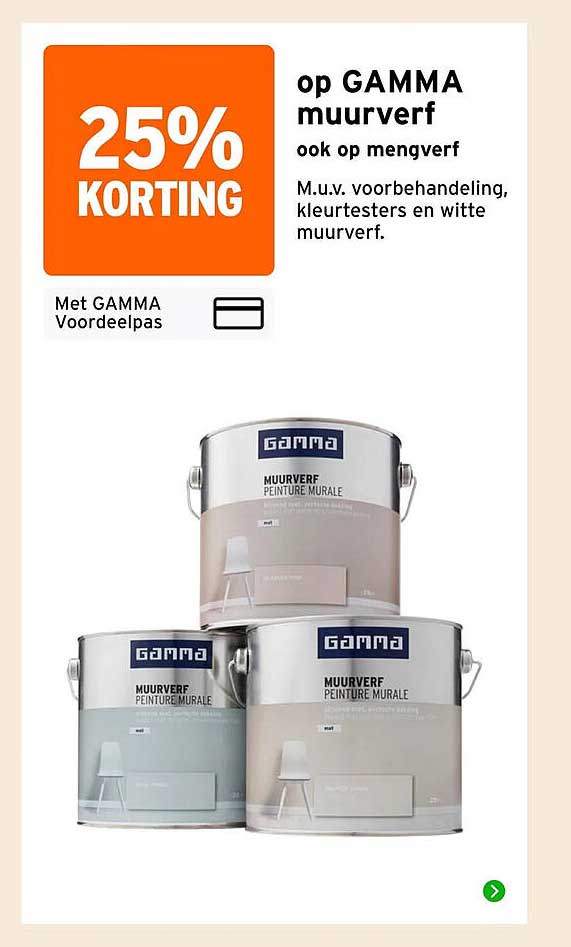 25% korting op GAMMA muurverf ook op mengverf