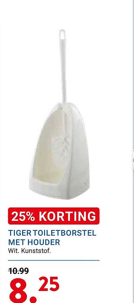 25% KORTING TIGER TOILETBORSTEL MET HOUDER WIT. Kunststof.