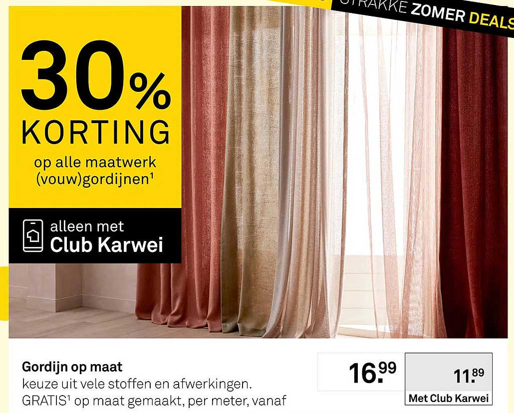 30% KORTING op alle maatwerk (vouw)gordijnen alleen met Club Karwei