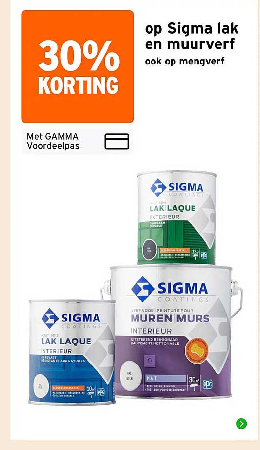 30% KORTING op Sigma lak en muurverf ook op mengverf