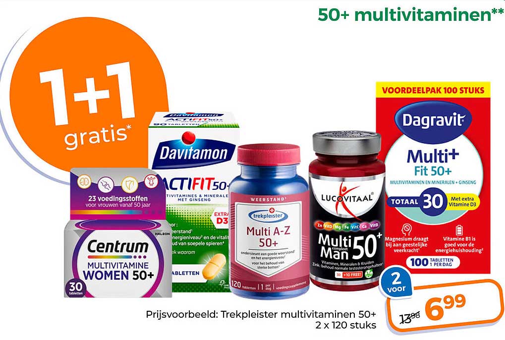 50+ multivitaminen 2 voor 6,99