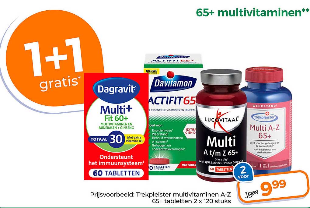 65+ multivitaminen** 1+1 gratis*