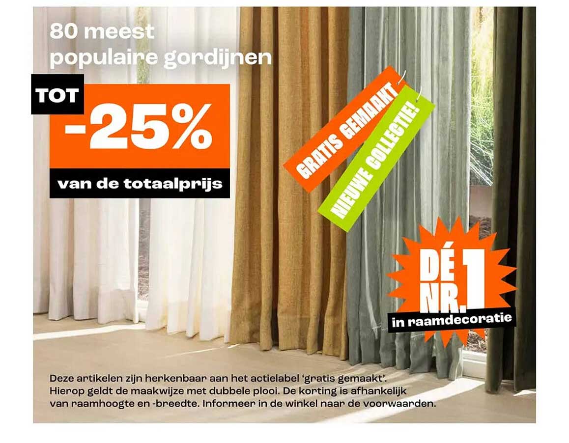 80 meest populaire gordijnen TOT -25% van de totaalprijs