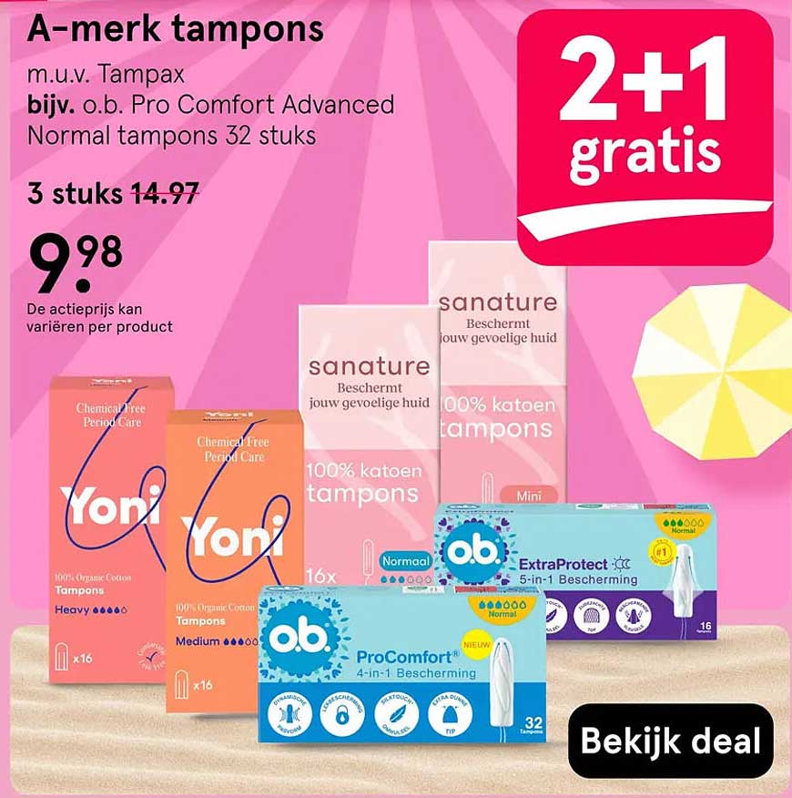 A-merk tampons 2+1 gratis