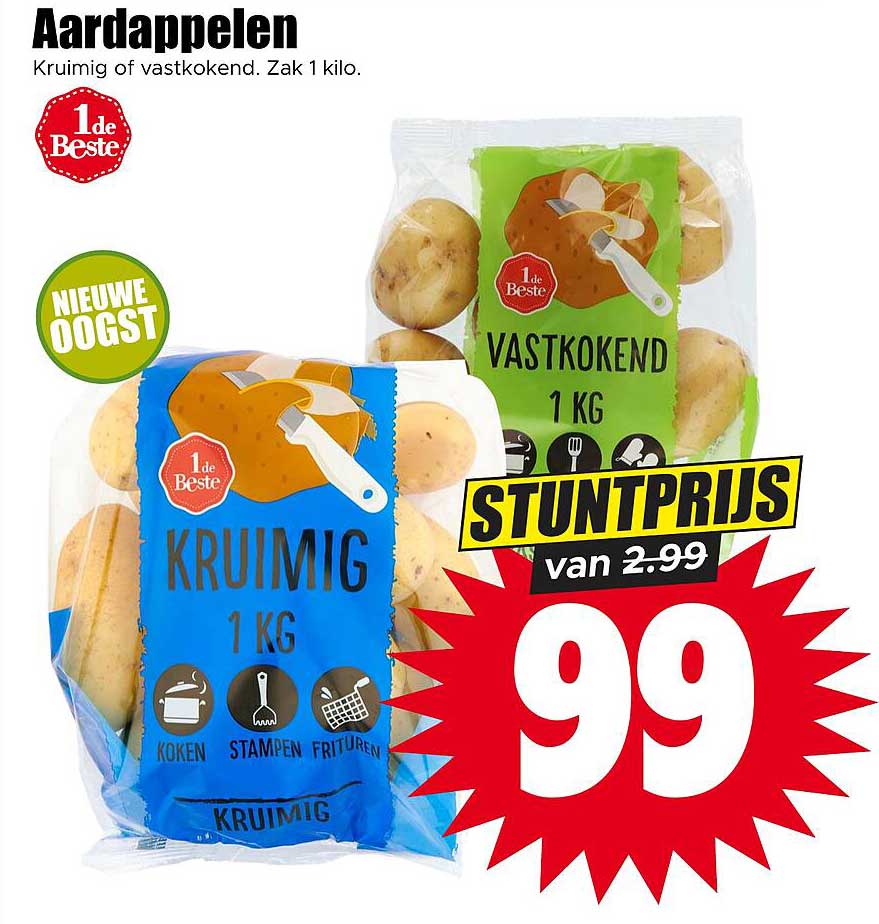 Aardappelen Kruimig of vastkokend. Zak 1 kilo. Stuntprijs