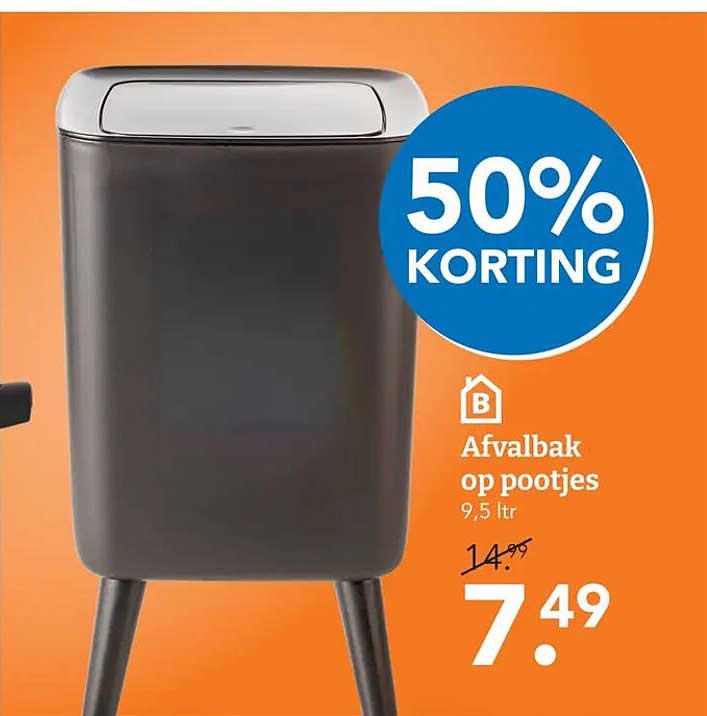 Afvalbak op pootjes 9,5 ltr 50% KORTING