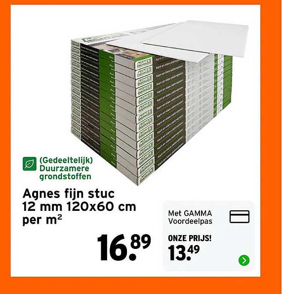 Agnes fijn stuc 12 mm 120x60 cm per m²