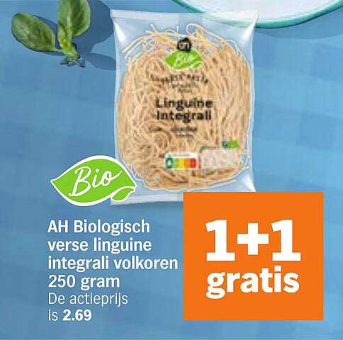 AH Biologisch verse linguine integrali volkoren 250 gram 1+1 gratis