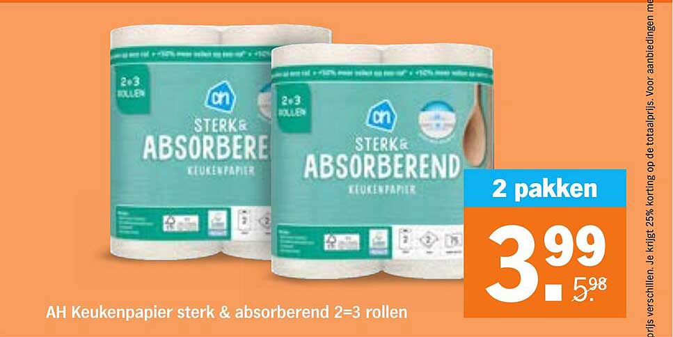 AH Keukenpapier sterk & absorberend 2=3 rollen