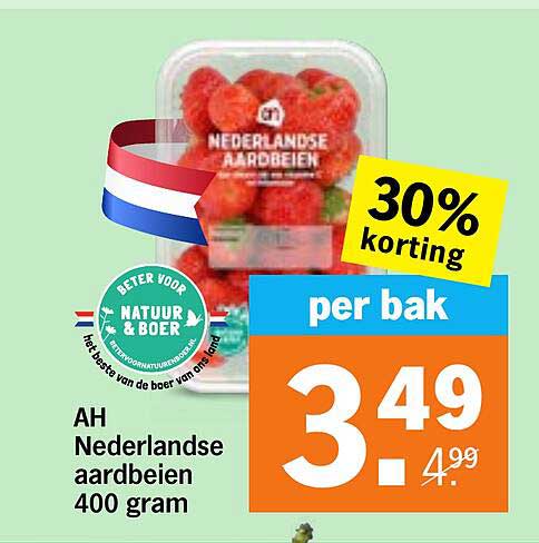 AH Nederlandse aardbeien 400 gram 30% korting