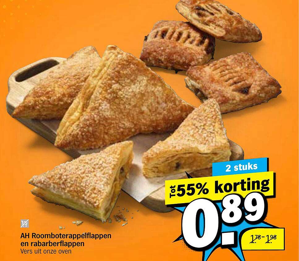 AH Roomboterappelflappen en rabarberflappen Vers uit onze oven Tot 55% korting 2 stuks