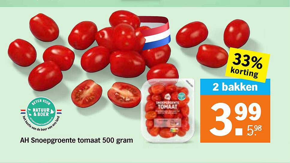 AH Snoepgroente tomaat 500 gram 2 bakken 33% korting