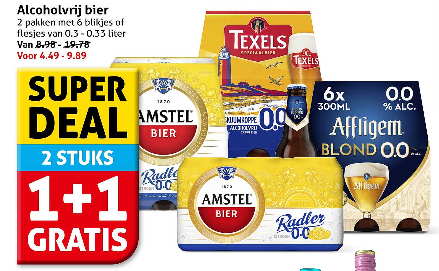 Alcoholvrij bier 2 pakken met 6 blikjes of flesjes van 0.3 - 0.33 liter 1+1 gratis