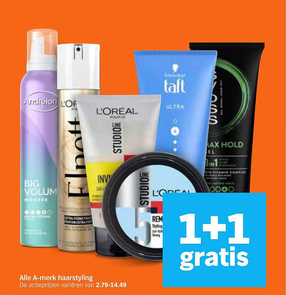 Alle A-merk haarstyling 1+1 gratis