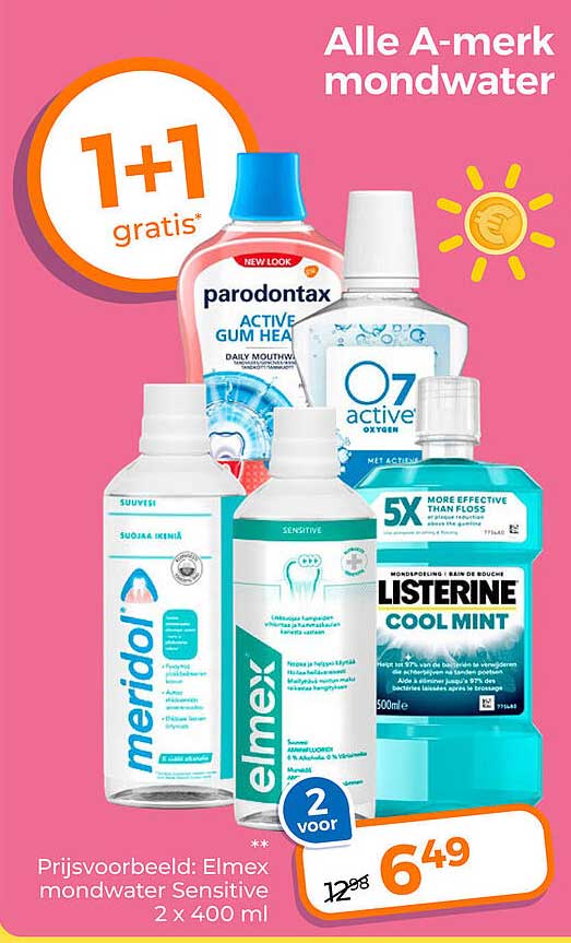 Alle A-merk mondwater 1+1 gratis