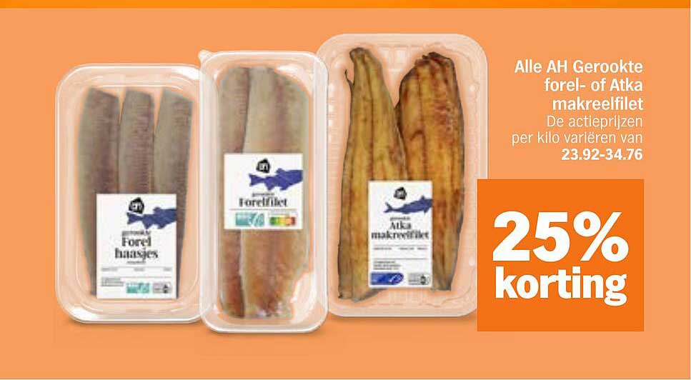 Alle AH Gerookte forel- of Atka makreelfilet 25% korting