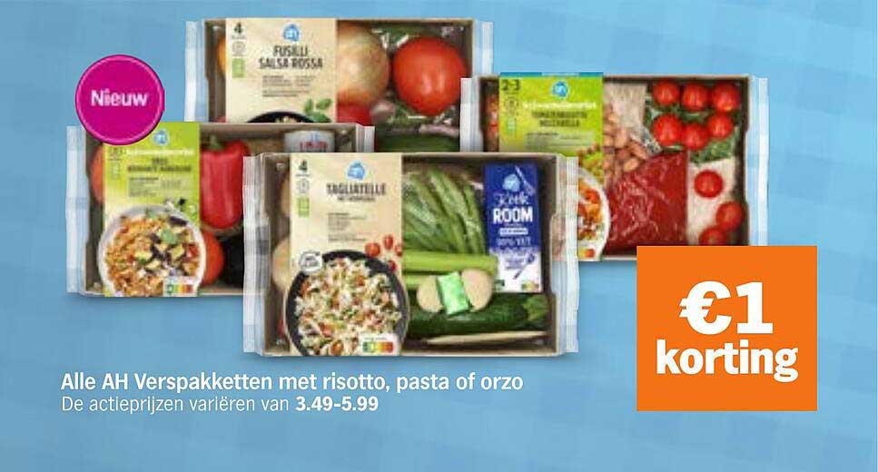 Alle AH Verspakketten met risotto, pasta of orzo €1 korting