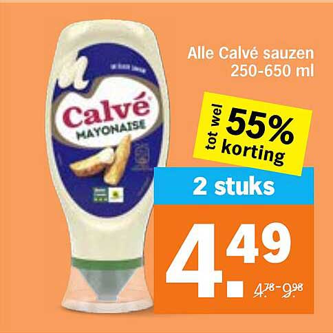 Alle Calvé sauzen 250-650 ml tot wel 55% korting 2 stuks